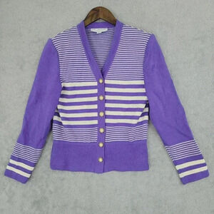St. John Collection Striped Cardigan Sweater With Gold Buttons Women's S  6PT